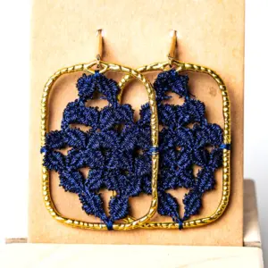 015 Pendientes rectangulares azul marino